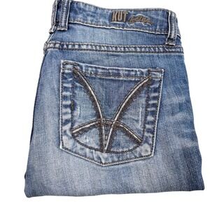 Kut from the Kloth Womens Straight Leg Jeans Blue Medium Wash Embroidered Size 4